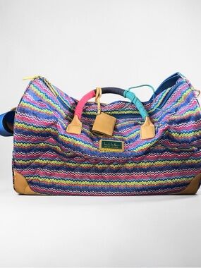 Nicole Miller Colorful Zigzag Weekender Bag with wrapped Handles and gold feet